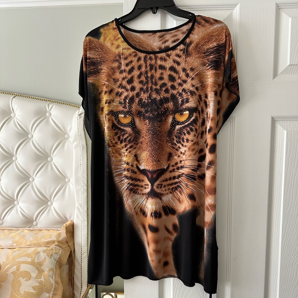 Leopard Print Black Tunic Top